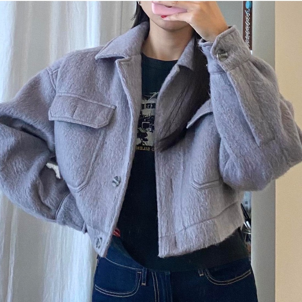 Urban Outfitters Lavender Gray Wool Blend Cropped Jacket Size Large - Picture 3 of 12